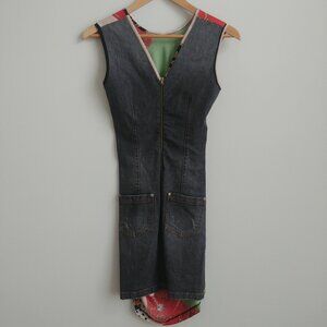 Y2K unique Denny Rose denim pattern panel mini dress Small